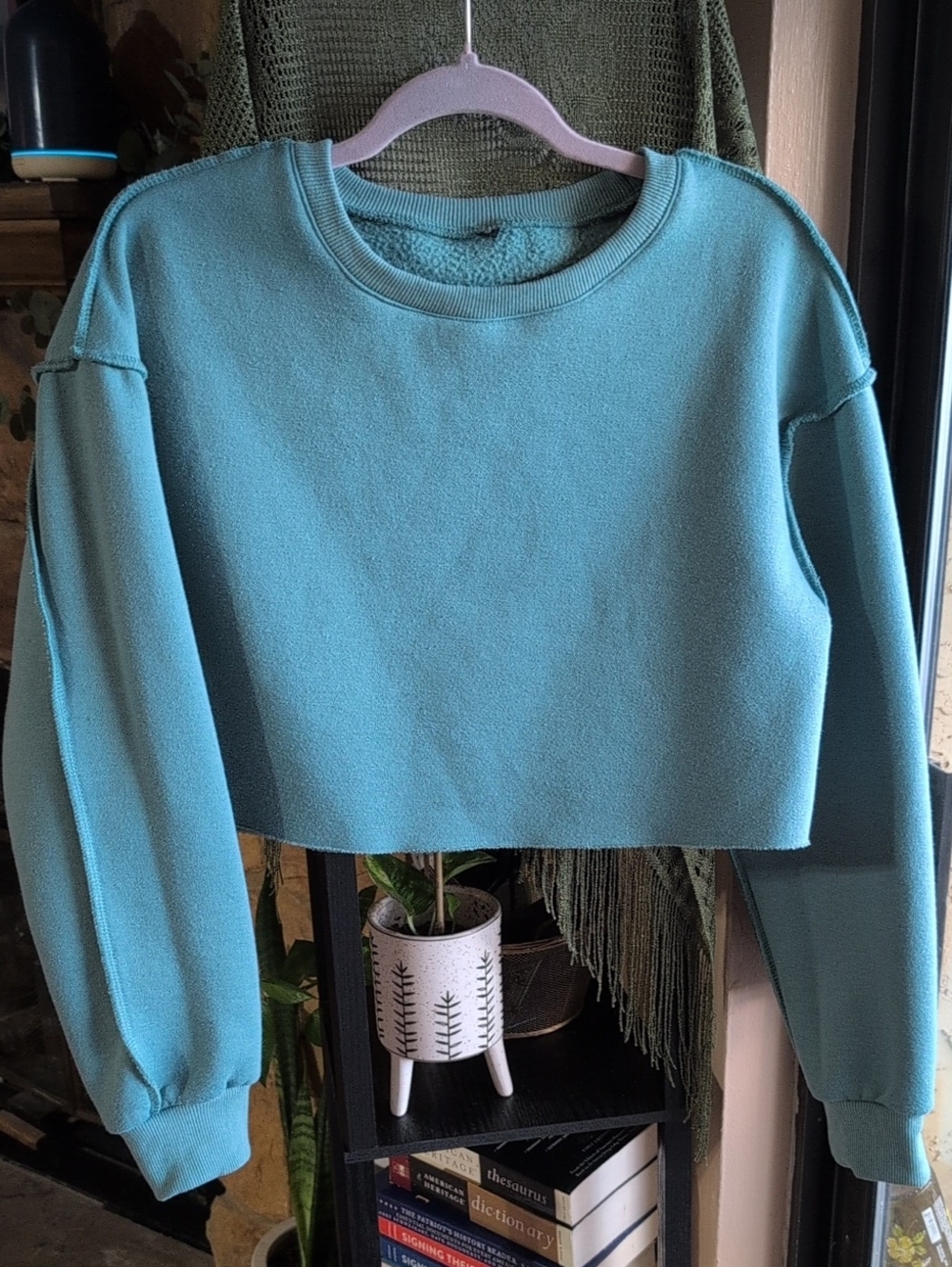 Cropped Crewneck Sweatshirt - Aqua Blue